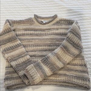 Striped Beige and Gray Women's  Sweater